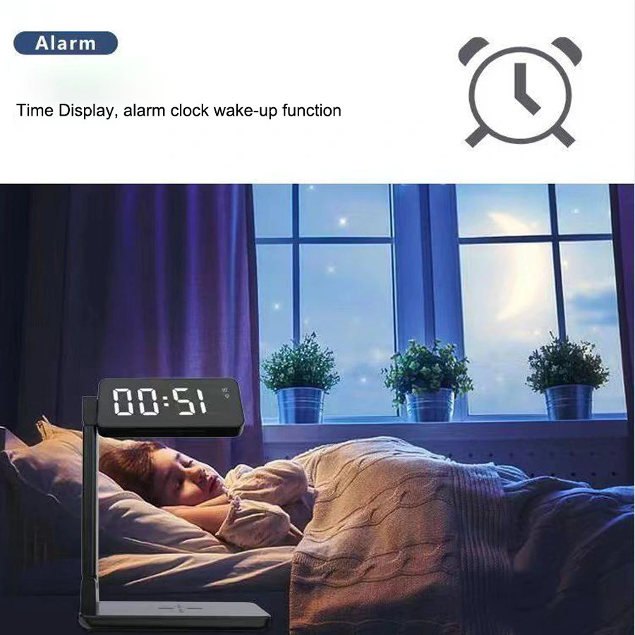 Multifunctional Mobile Phone Fast Wireless Charger Clock LED Table Lamp