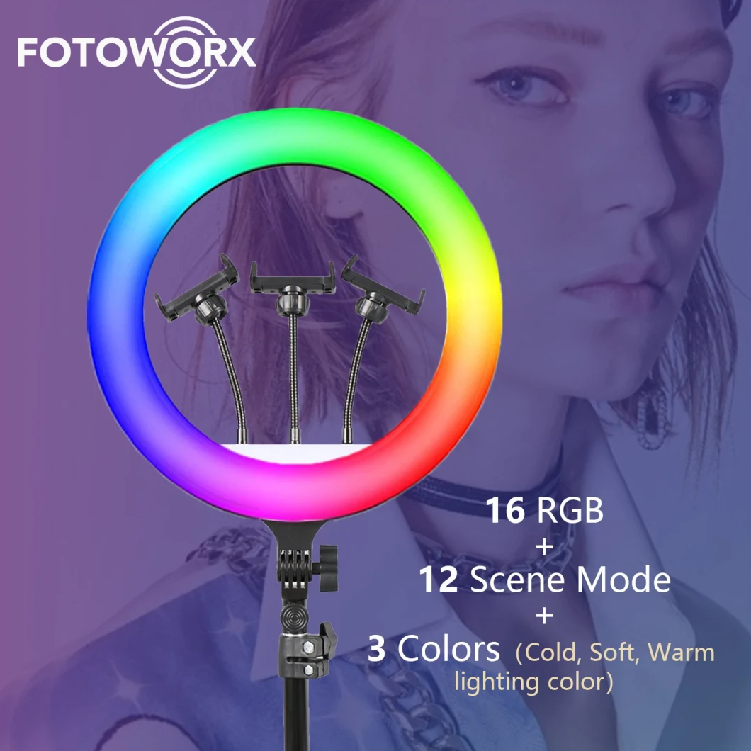 18 Inch RGB Ring Light with Three Phone Holder