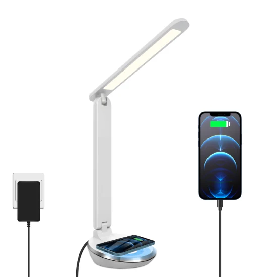 Porta USB moderna para decoração de casa com toque dimmer brilho LED luminária de mesa com carregador sem fio Qi