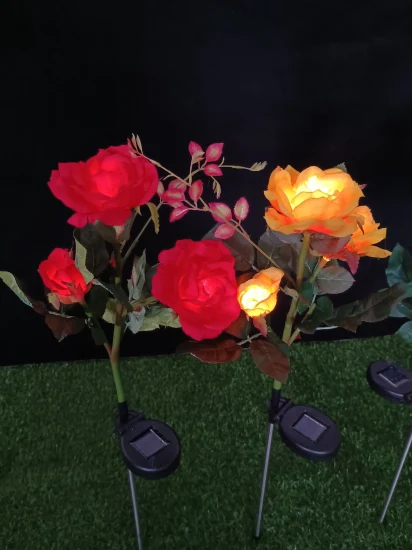 Luz de flor de rosa de simulação solar de LED ao ar livre, gramado, inserção no solo, simulação de jardim, lâmpada de paisagem decorativa