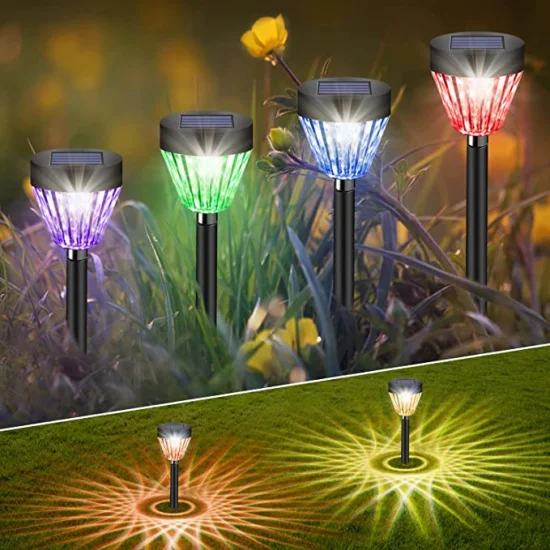 Mais recente lâmpada de pico de solo de alta qualidade branco quente emissor de plástico automático liga/desliga led solar luzes externas iluminação de caminho para jardim quintal pátio estaca luz solar